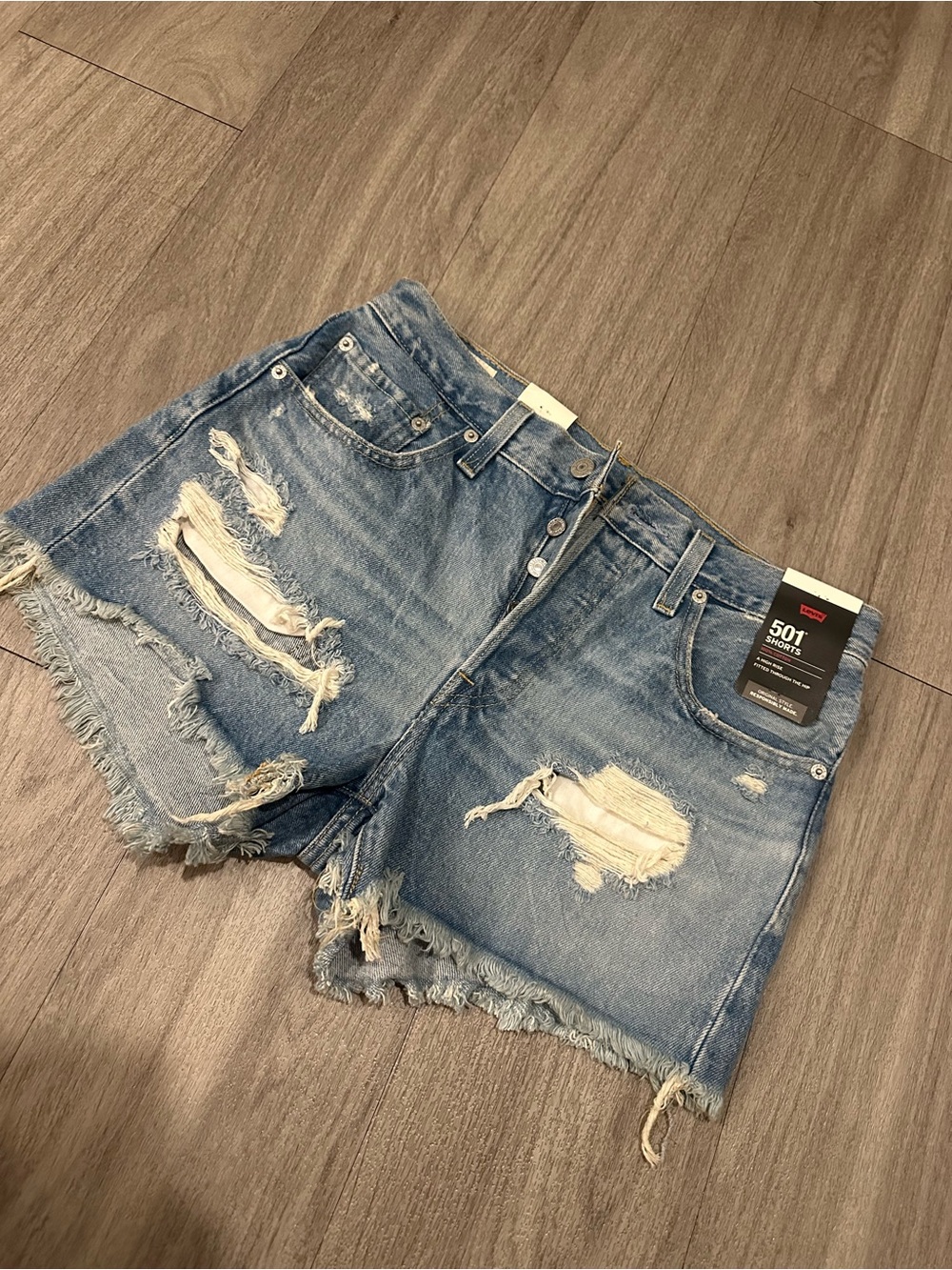 Levi's Distressed Denim Cutoff Shorts - Light Blue